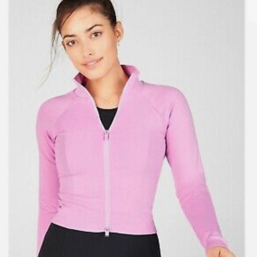 Fabletics Nixie Crop SculptKnit® Jacket II Purple  High Neck Zip Front